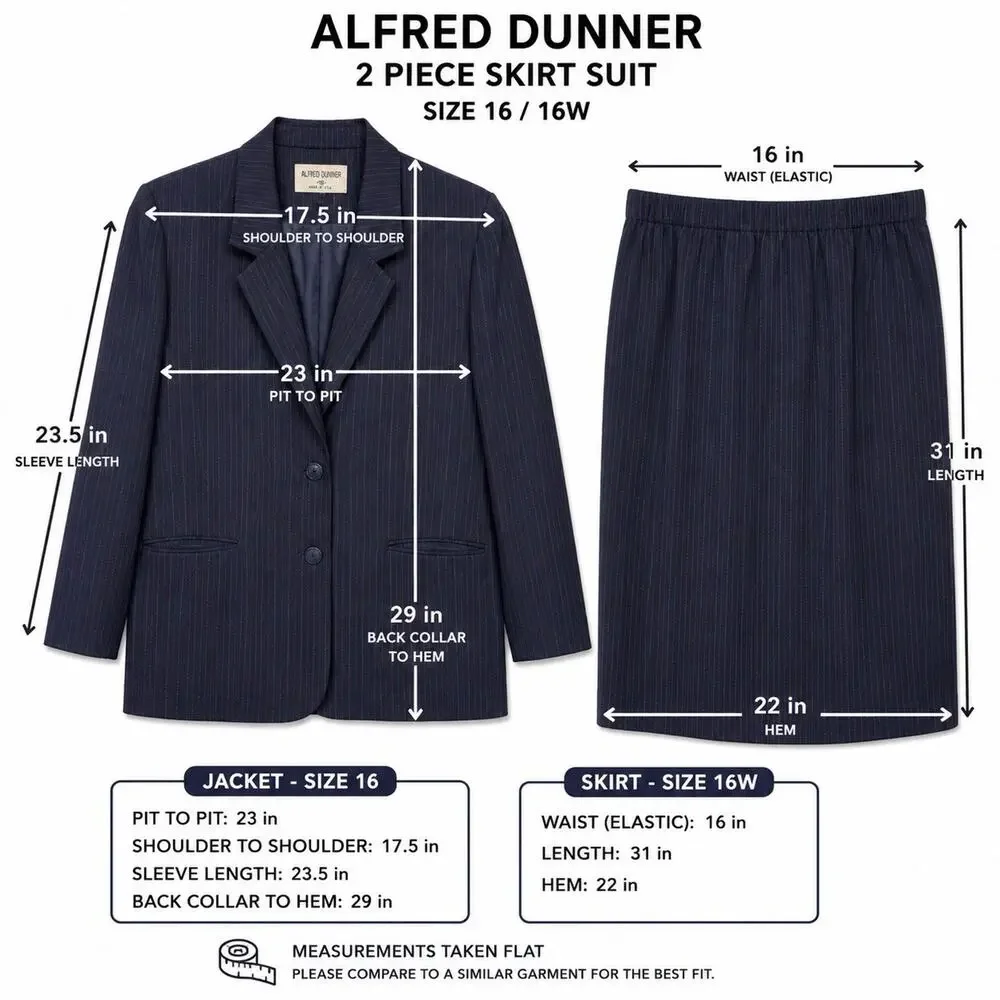 Alfred Dunner Womens 2 Piece Skirt Suit Sz 16W Navy Pinstripe USA Vintage Career